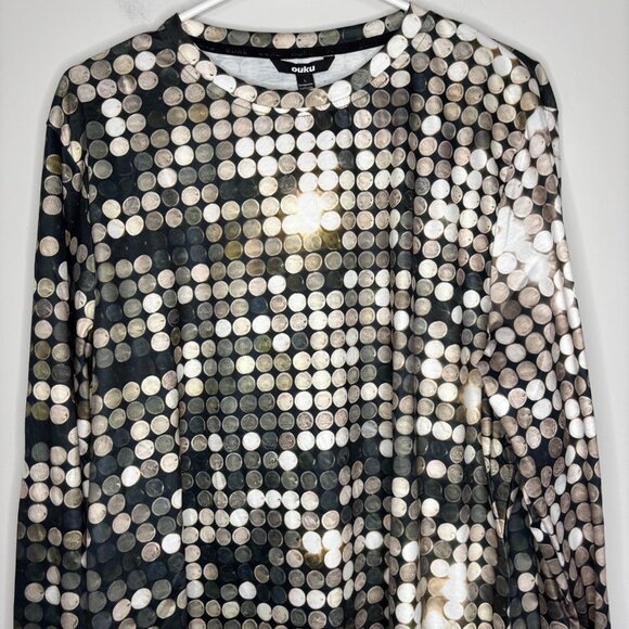 OUKU NEW Crew Neck Sparkling Glitter Money Tee Mens L Long Sleeve - Picture 1 of 8